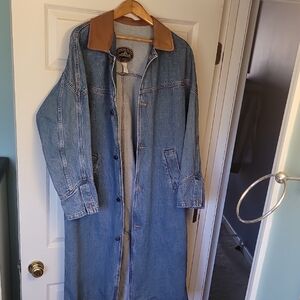 Denim Trench Coat with Tan Collar
